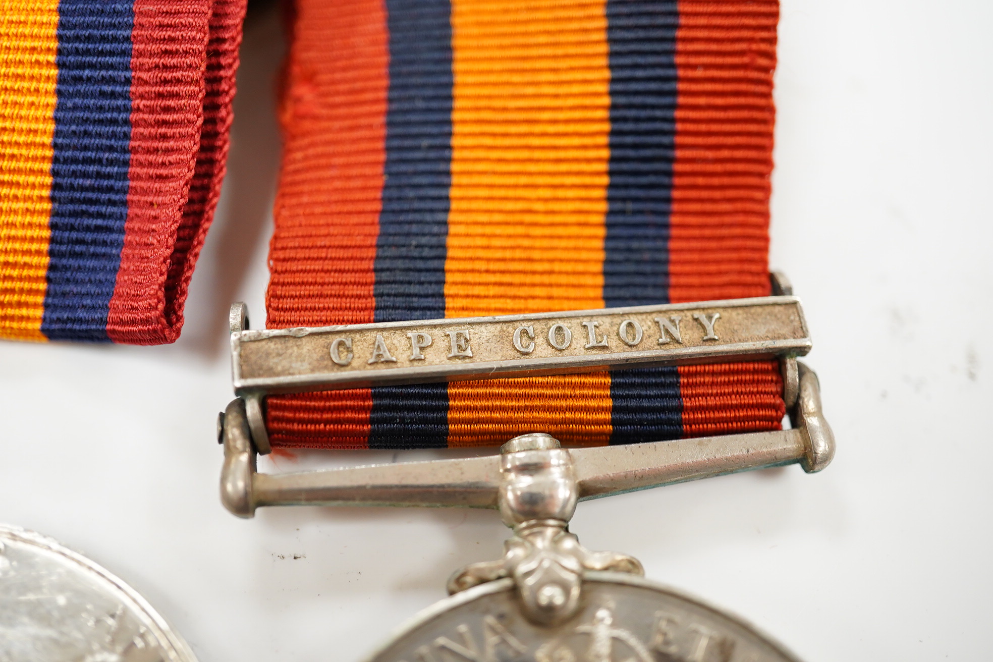 Three Queen's South Africa Medals; Trans & CC to 493 Tpr. T.R.Keegan, W.Prov.M.R.; part erased to 642 Pte E.Boyce Quuenstown Rifle Vol and disc only with Trans and OFS to 2234 Pte J.Martin4th Batt Highland Lt Infy